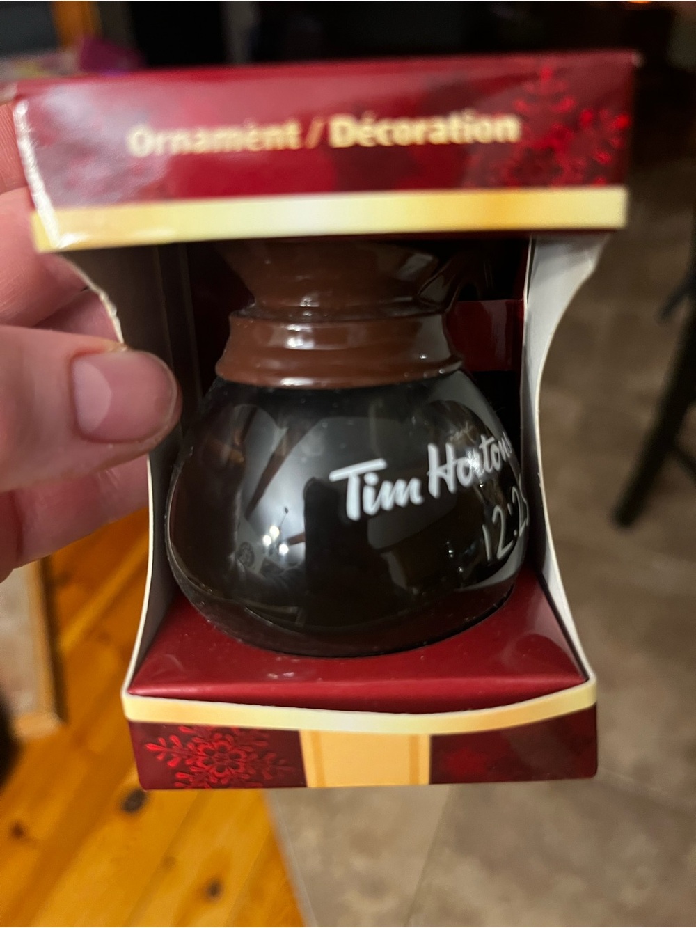 Tim Hortons Dark Brown Coffee Pot Holiday Ornament